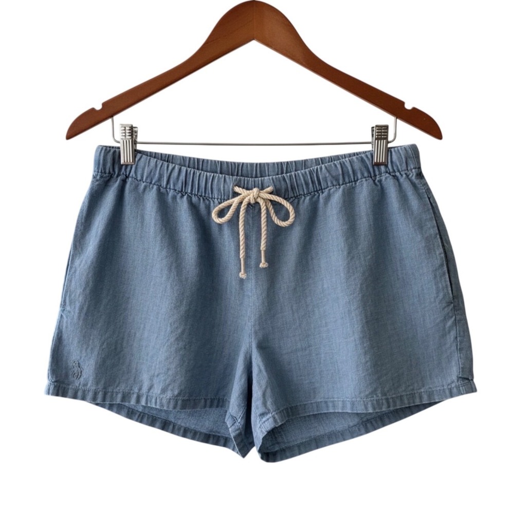Polo Ralph Lauren Pull On Chambray 100% Cotton Shorts Pony Logo Preppy Old Money
